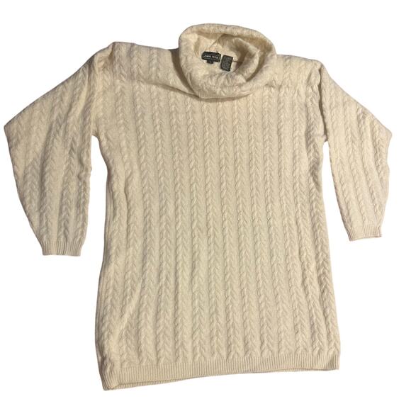 Jeanne Pierre Lambswool Angora Ivory Cable Knit Cowl Neck Sweater Small Vintage - Picture 1 of 10
